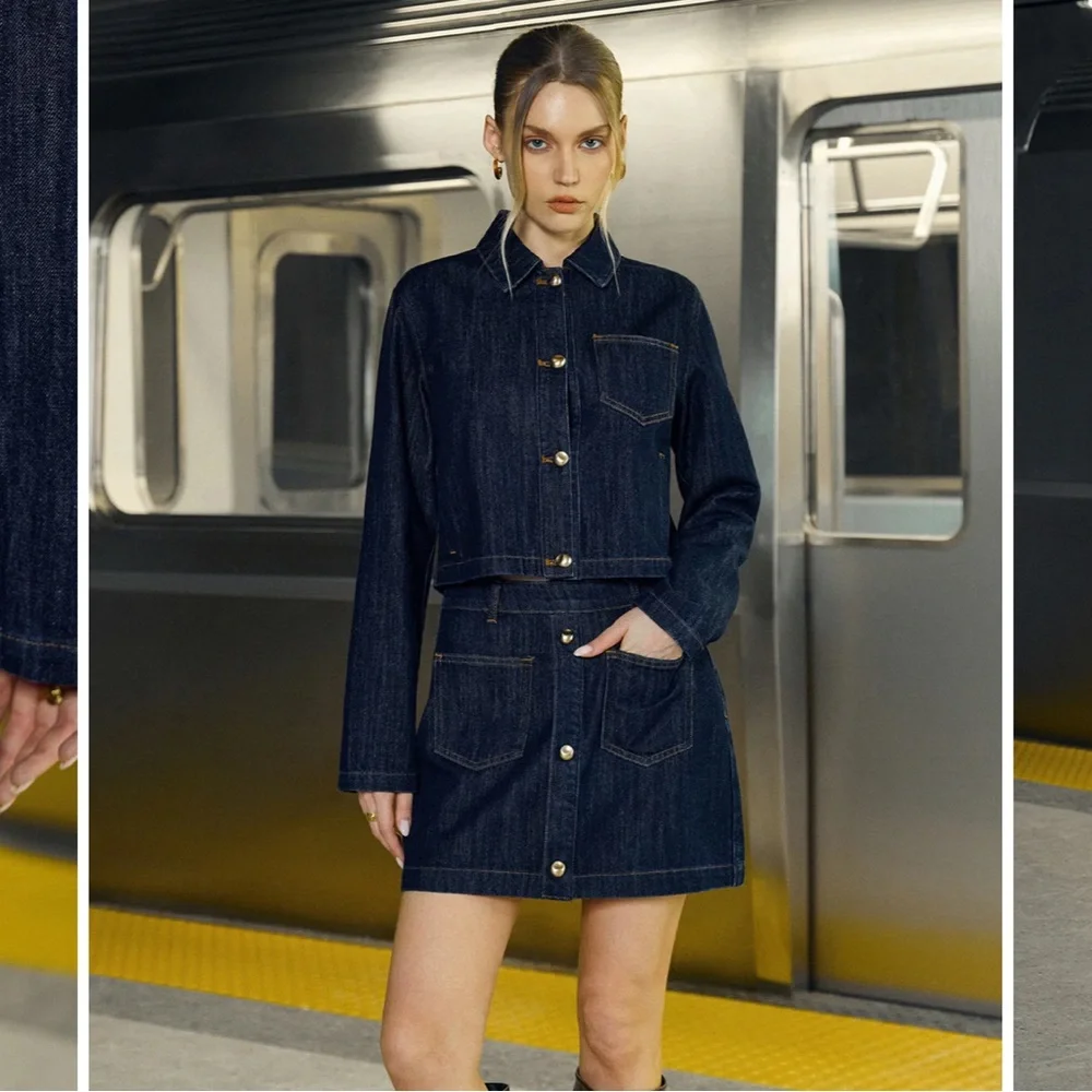 👖🚙👥Dark Blue Button-Front Denim Mini Skirt